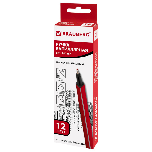 Ручка капиллярная (линер) BRAUBERG "Aero", трехгранная, линия письма 0,4 мм, красная фото 3