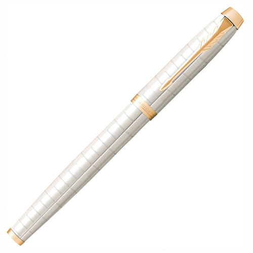 Ручка перьевая PARKER "IM Premium Pearl GT", корпус жемчужный лак, позолоченные детали, синяя фото 2