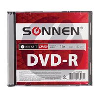Диск DVD-R SONNEN, 4,7 Gb, 16x, Slim Case