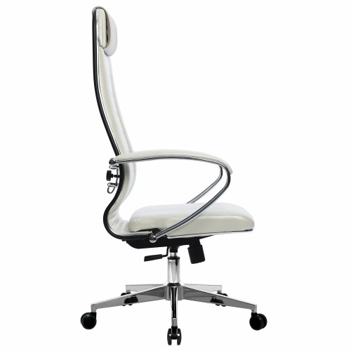 Кресло офисное МЕТТА "К-31" хром, рецик. кожа, сиденье и спинка мягкие, белое фото 5