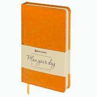 Ежедневник недатированный BRAUBERG, А5, 138х213 мм, под кожу, 160 л., оранжевый