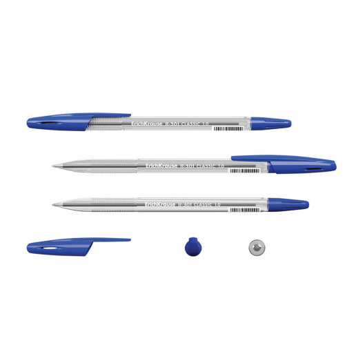 Ручка шариковая ERICH KRAUSE "R-301 Classic", корпус прозрачный, линия письма 0,5 мм, синяя фото 7