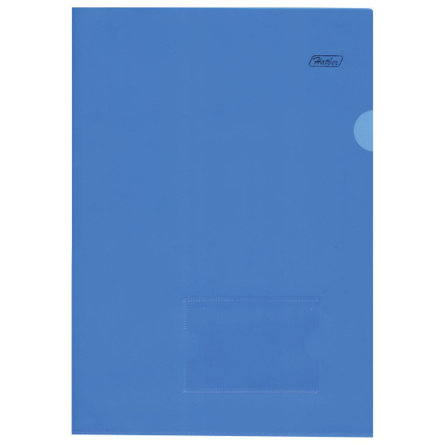 Папка-уголок с карманом для визитки HATBER, А4, 0,18 мм, синяя