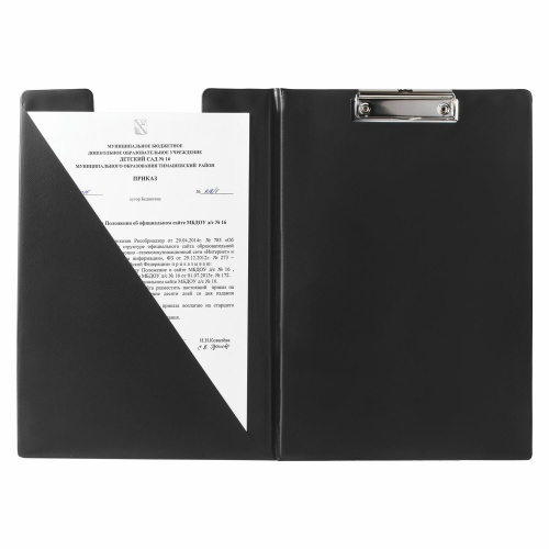 Папка-планшет ОФИСМАГ, А4, с прижимом и крышкой, черная фото 3