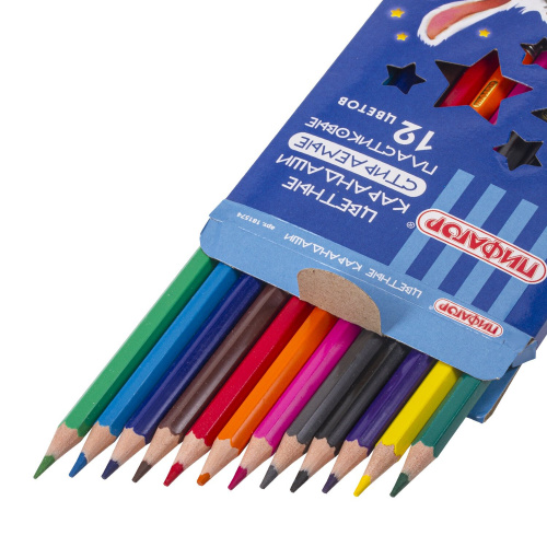 Карандаши цветные стираемые с резинкой ПИФАГОР "МАГИЯ", 12 цветов, пластиковые фото 5