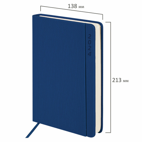 Ежедневник датированный 2024 А5 138x213 мм, BRAUBERG "Flap", под кожу, органайзер, синий фото 2
