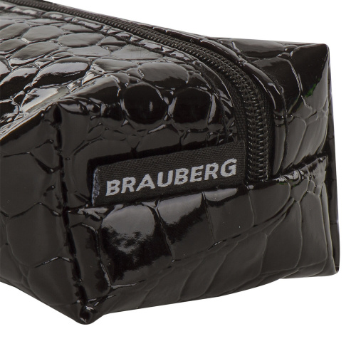Пенал-косметичка BRAUBERG "Ultra black", 20х6х4 см, "крокодиловая кожа" фото 5