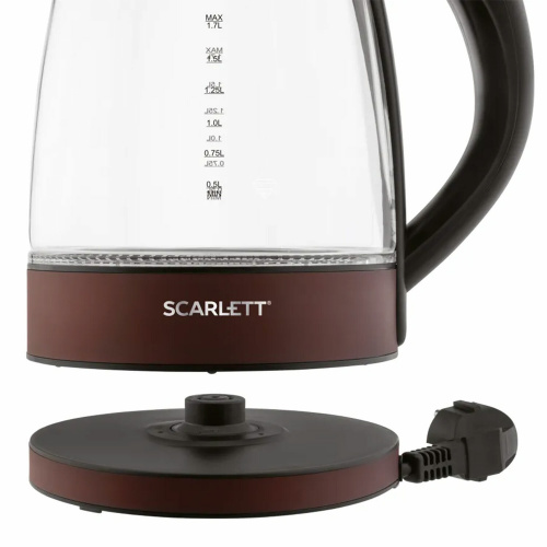 Чайник SCARLETT SC-EK27G98, 1,7 л, 2200Вт, закрытый нагревательный элемент, стекло, коричневый фото 9