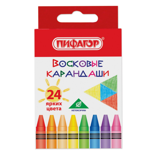 Восковые карандаши ПИФАГОР "СОЛНЫШКО", 24 цвета