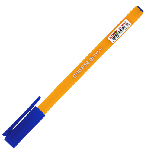 Ручка шариковая масляная STAFF EVERYDAY, трехгранная, корпус оранжевый, синяя фото 2