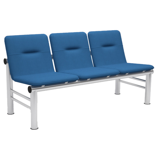 Кресло для посетителей трехсекционное CHAIRMAN "Троя", 745х1470х600 мм, светлый каркас, кожзам синий фото 2