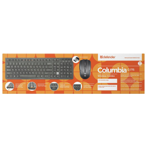 Набор беспроводной DEFENDER Columbia C-775RU, USB, клавиатура, мышь, черный фото 5