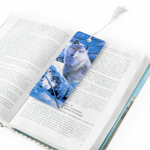 Закладка для книг BRAUBERG "Белый волк", объемная, с декоративным шнурком-завязкой фото 5