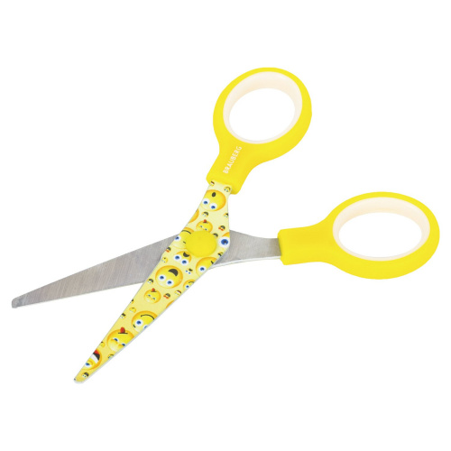 Ножницы BRAUBERG "Kid Series", 130 мм жёлто-белые с цветной печатью, закругленные фото 4