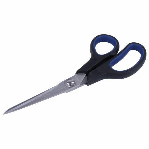 Ножницы BRAUBERG "Soft Grip", 190 мм, резиновые вставки, 3-х сторонняя заточка, черно-синие фото 9