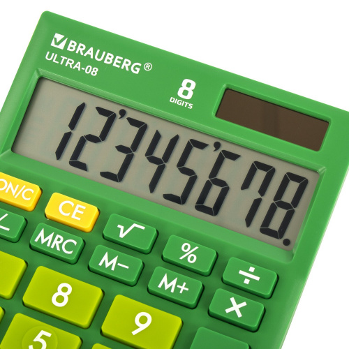 Калькулятор настольный BRAUBERG, 154x115 мм, 8 разрядов, двойное питание, зеленый фото 3