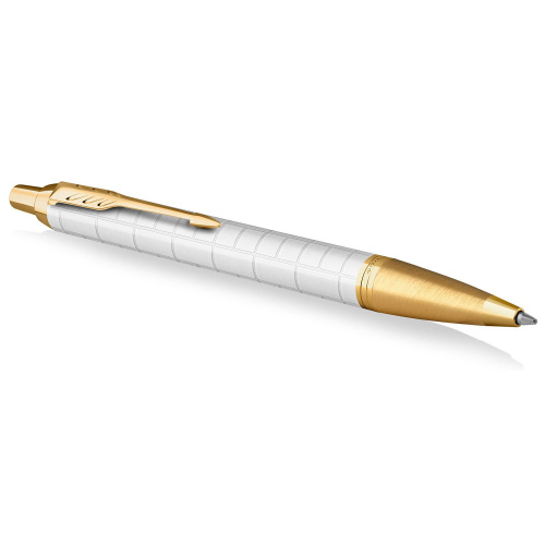 Ручка шариковая PARKER "IM Premium Pearl GT", корпус жемчужный лак, позолоченные детали, синяя фото 4