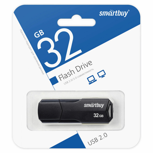Флеш-диск 32GB SMARTBUY Clue USB 2.0, черный, SB32GBCLU-K фото 2