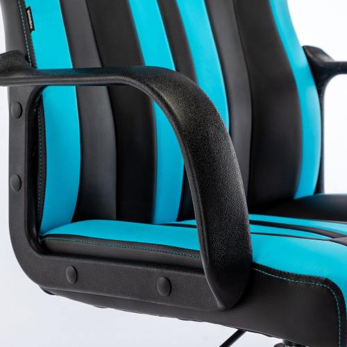 Кресло компьютерное "BRABIX Stripe GM-202", экокожа, черное/голубое фото 10