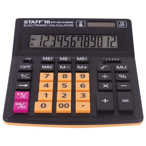 Калькулятор настольный STAFF, 200x154 мм, 12 разрядов, черно-оранжевый фото 5