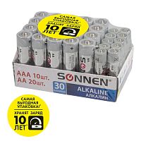 Батарейки SONNEN Alkaline, AA+ААА, 30 шт., в коробке