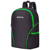 Рюкзак STAFF TRIP, 40x27x15,5 см, универсальный, 2 кармана, черный с салатовыми деталями