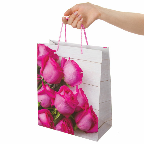 Пакет подарочный ЗОЛОТАЯ СКАЗКА "Розовые розы", 26x12,7x32,4 см, ламинированный фото 5
