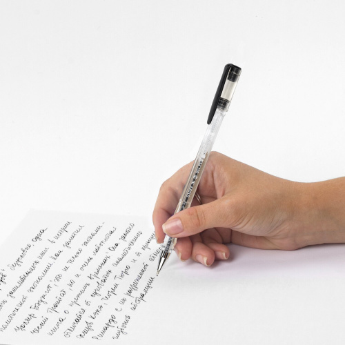 Ручка гелевая STAFF "Basic", черная, корпус прозрачный, хромированные детали, линия письма 0,35 мм фото 3