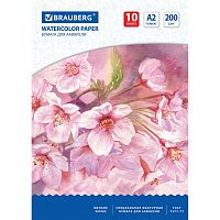 Бумага для акварели BRAUBERG "Цветы", А2, 10 л., 200 г/м2, 400х590 мм