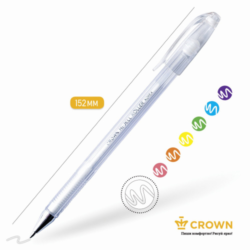 Ручка гелевая CROWN "Hi-Jell Pastel", корпус тонированный белый, линия письма 0,5 мм, белая фото 3
