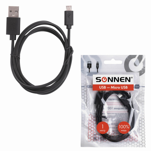 Кабель SONNEN, USB 2.0-micro USB, 1 м, медь, для передачи данных и зарядки, черный фото 5
