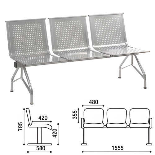 Кресло для посетителей трехсекционное COMFORUM "Стилл", 785х1555х580 мм, серебристое