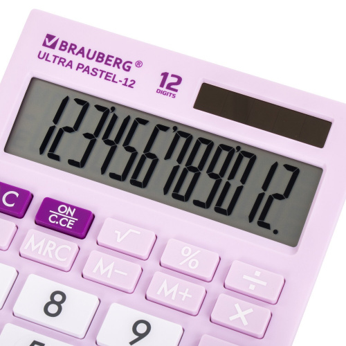 Калькулятор настольный BRAUBERG, 192x143 мм, 12 разрядов, двойное питание, сиреневый фото 7