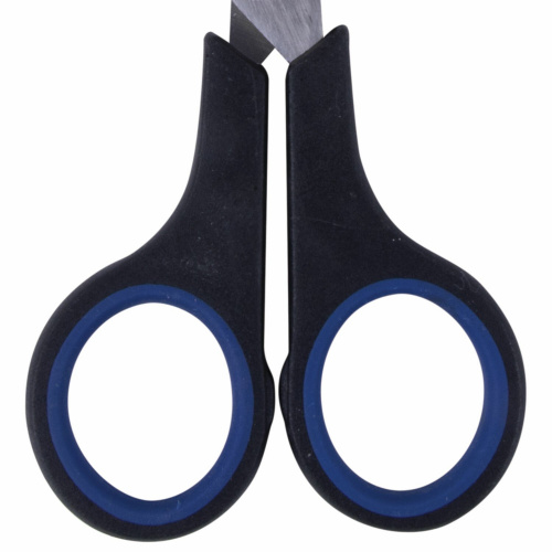 Ножницы BRAUBERG "Soft Grip", 140 мм, резиновые вставки, 3-х сторонняя заточка, черно-синие фото 2