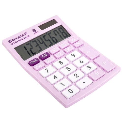 Калькулятор настольный BRAUBERG, 154x115 мм, 8 разрядов, двойное питание, сиреневый фото 2
