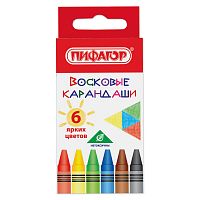 Восковые карандаши ПИФАГОР "СОЛНЫШКО", 6 цветов