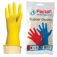Перчатки хозяйственные латексные PACLAN Professional, х/б напыление, размер S), желтые