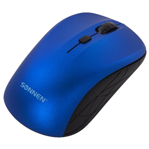 Мышь беспроводная SONNEN V-111, USB, 800/1200/1600 dpi, 4 кнопки, оптическая, синяя фото 2
