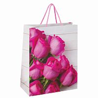 Пакет подарочный ЗОЛОТАЯ СКАЗКА "Розовые розы", 26x12,7x32,4 см, ламинированный