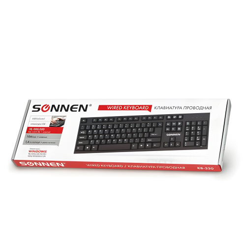 Клавиатура проводная SONNEN KB-330,USB, 104 клавиши, классический дизайн, черная фото 9