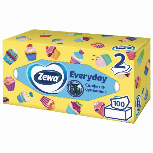 Салфетки косметические ZEWA, 2-х слойные 100 шт., в картонном боксе фото 7