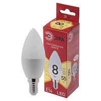 Лампа светодиодная ЭРА, 8(55)Вт, цоколь Е14, свеча, теплый белый, 25000 ч