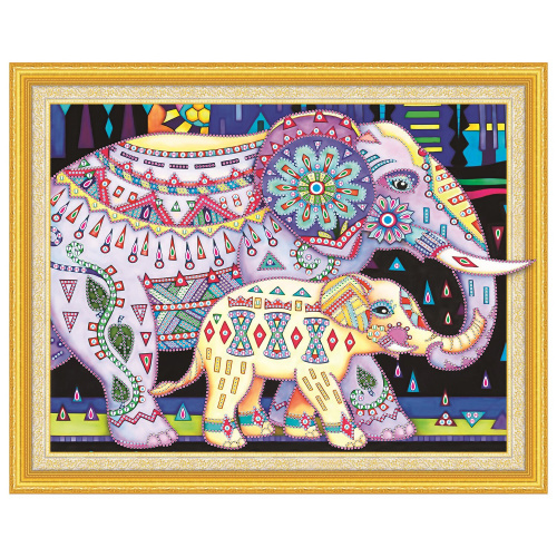Картина стразами сияющая ОСТРОВ СОКРОВИЩ "Индийские слоны", 40х50 см, без подрамника фото 3
