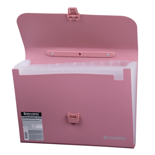 Папка-портфель пластиковая BRAUBERG, А4, 13 отделений, розовая фото 3