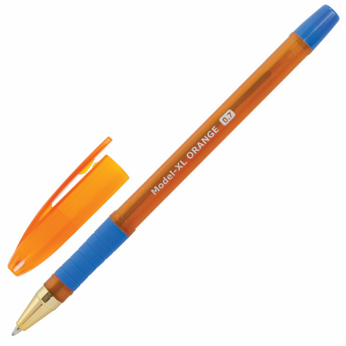 Ручка шариковая масляная с грипом BRAUBERG Model-XL ORANGE, линия 0,35 мм, синяя фото 2
