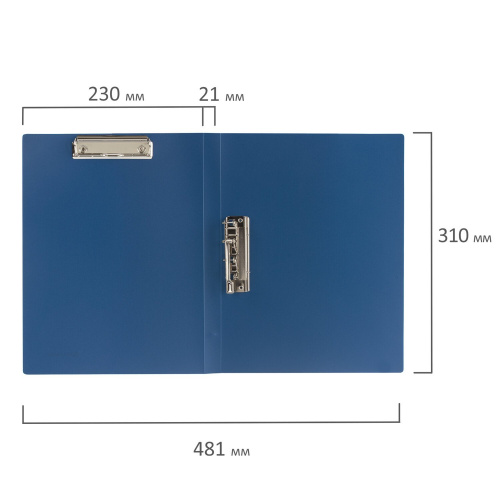 Папка с 2-мя металлическими прижимами BRAUBERG, стандарт, до 100 листов, 0,6 мм, синяя фото 3