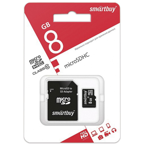 Карта памяти SMARTBUY, micro SDHC, 8 GB, 10 Мб/сек., с адаптером фото 2