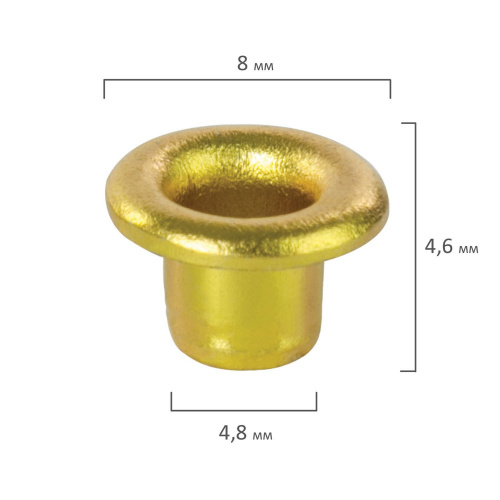Люверсы BRAUBERG, 250 шт., внутренний диаметр 4,8 мм, длина 4,6 мм, золотистые фото 8