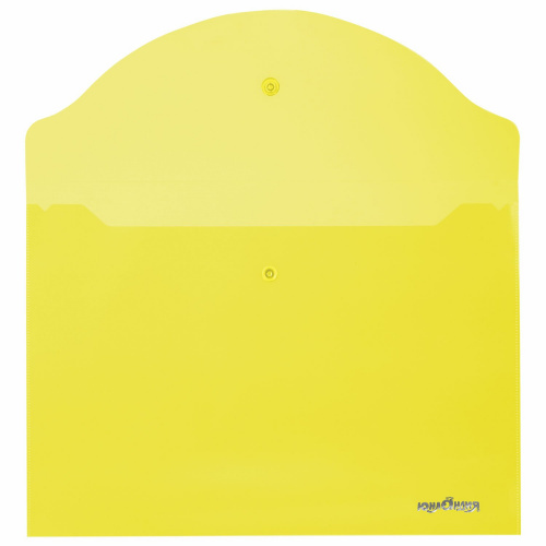 Папка-конверт с кнопкой ЮНЛАНДИЯ, А4, до 100 листов, 0,18 мм, прозрачная, желтая фото 7
