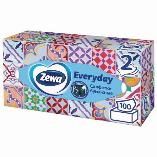 Салфетки косметические ZEWA, 2-х слойные 100 шт., в картонном боксе фото 8